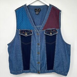 Vintage Y2K Carole Little Vest Jacket 24W Denim Boho Patchwork Western Statement